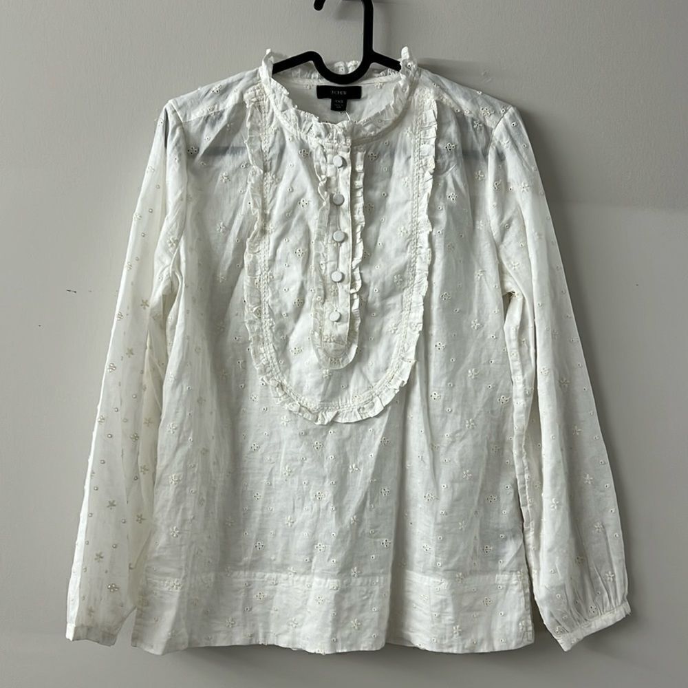 NWT J.Crew long sleeve flower embroidered cotton blouse long sleeve top XXS